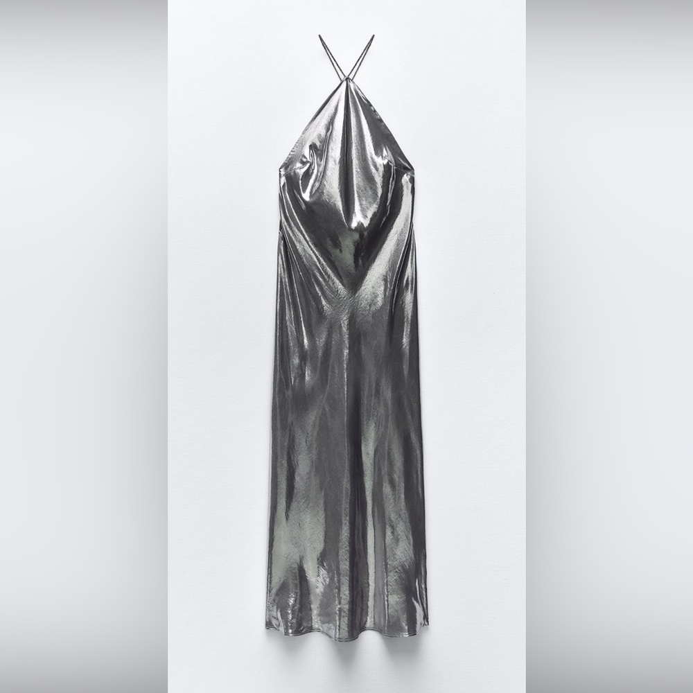 ZARA Metallic Rhinestone Strappy Halter Dress